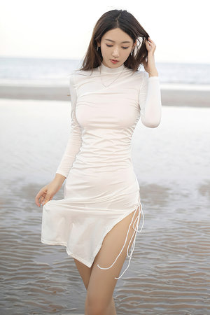 黑色高开叉真丝薄款旗袍